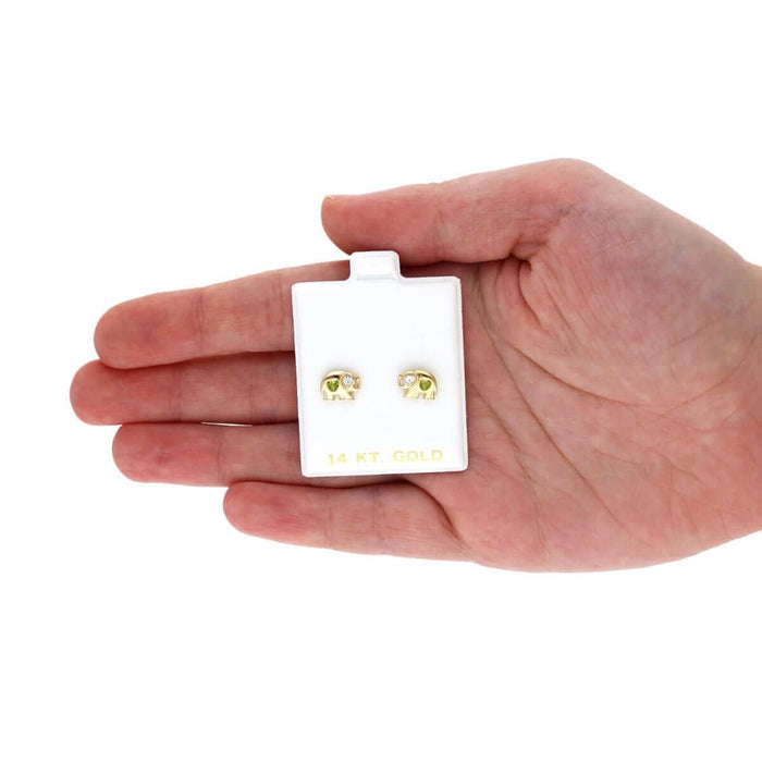 14k Yellow Gold Heart Birthstone Elephant Screw Back Stud Earrings