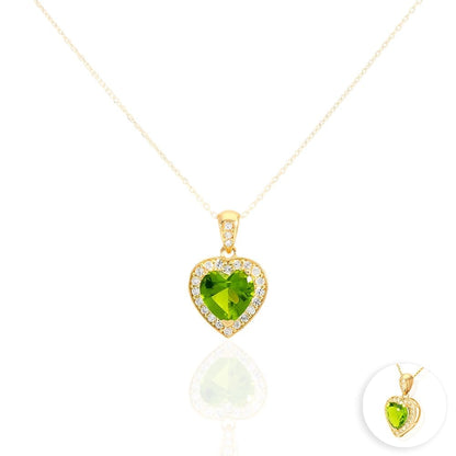 14k Yellow Gold White Gold Solitaire Birthstone Halo Heart Pendant 0.6"