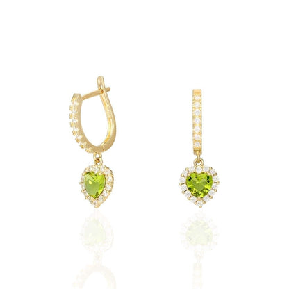 14k Yellow Gold White Gold Heart Birthstone Diamond Halo  Earrings 1"