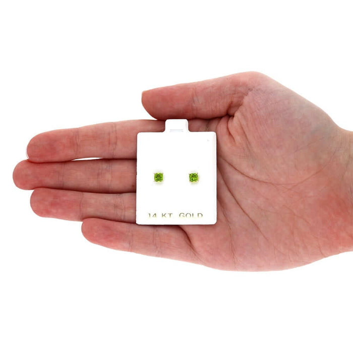 14k Yellow Gold 4mm Princess Birthstone Square Stud Push Back Earrings