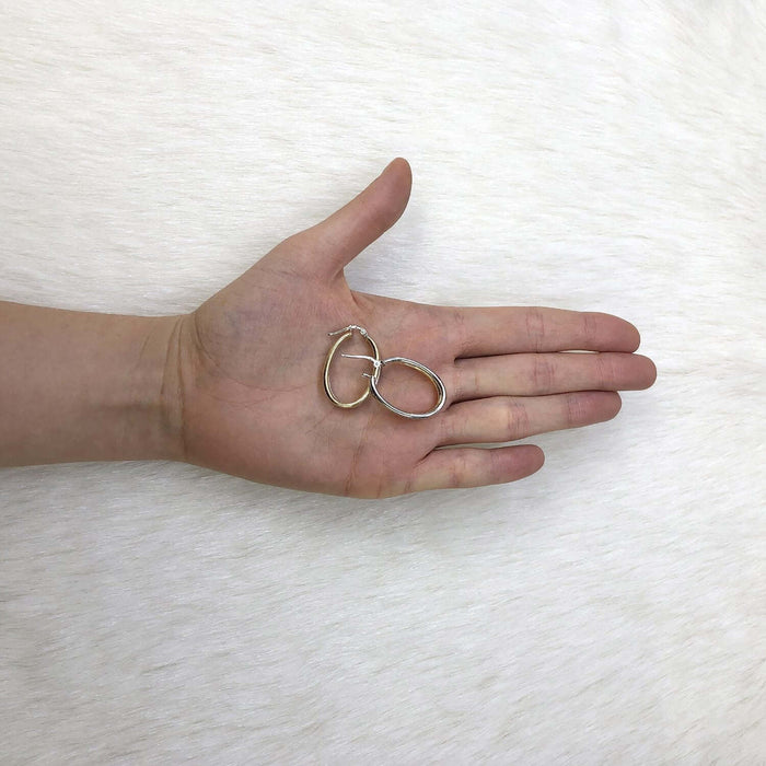 Yellow White Gold Two-Tone Over 925 Silver Shiny Double Oval Hoop Earrings
