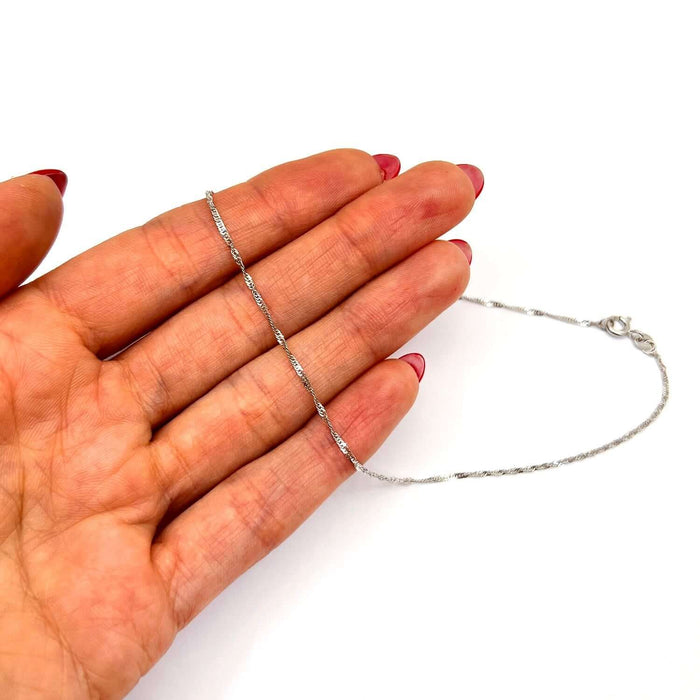 14K Yellow White Gold 1.3mm Textured Singapore Anklet (Hollow) 10" - WJD Exclusives