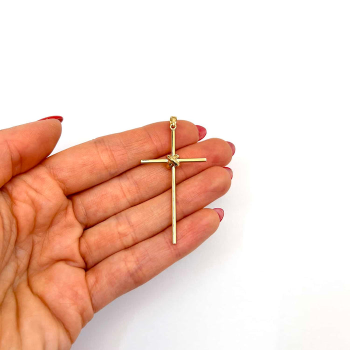 14K Yellow Gold Central Knot Cross Pendant 1.95"