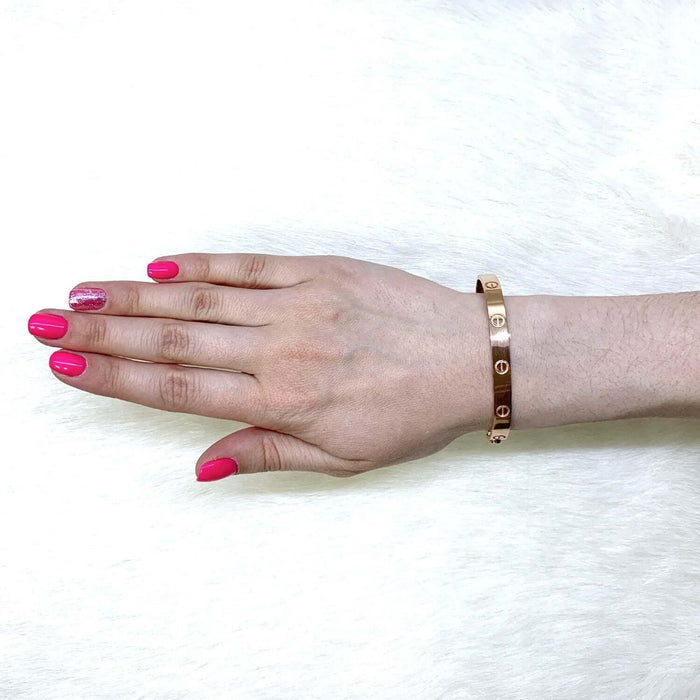 14K Yellow White Rose Gold Screw Design Love Bangle Bracelet (Solid Links) 7.5"