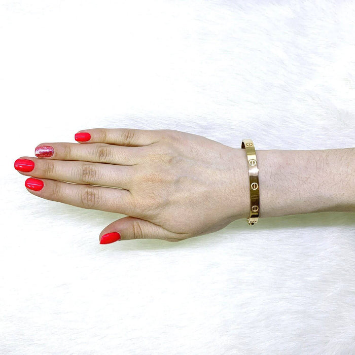 14K Yellow White Rose Gold Screw Design Love Bangle Bracelet (Solid Links) 7.5"