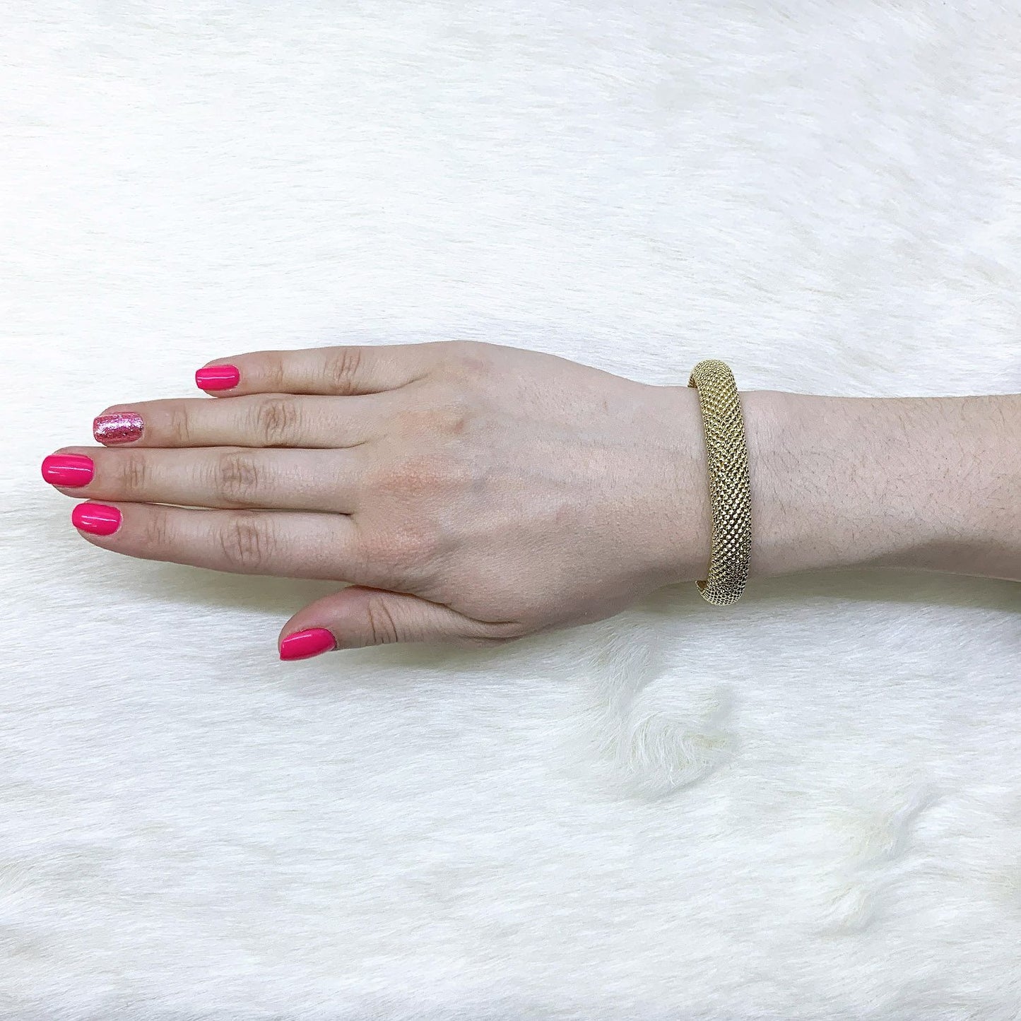14K Yellow Gold 10mm Puffed Mesh Bracelet 8"