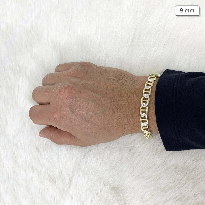 14K Yellow Gold Over Silver Diamond-Cut Pave Mariner Anchor Bracelet (Solid Links) 8.5"