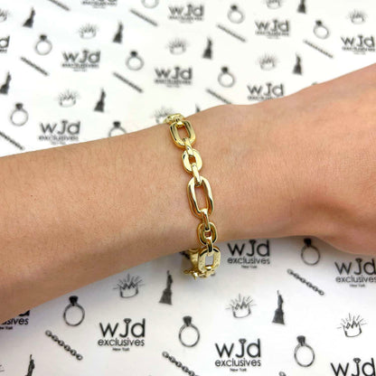 18K Yellow & White Gold Over Sterling Silver 8mm Flat Oval Link Bangle Bracelet