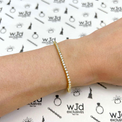 18K Yellow Gold Over Sterling Silver CZ 2mm Tennis Bracelet 5"-7"