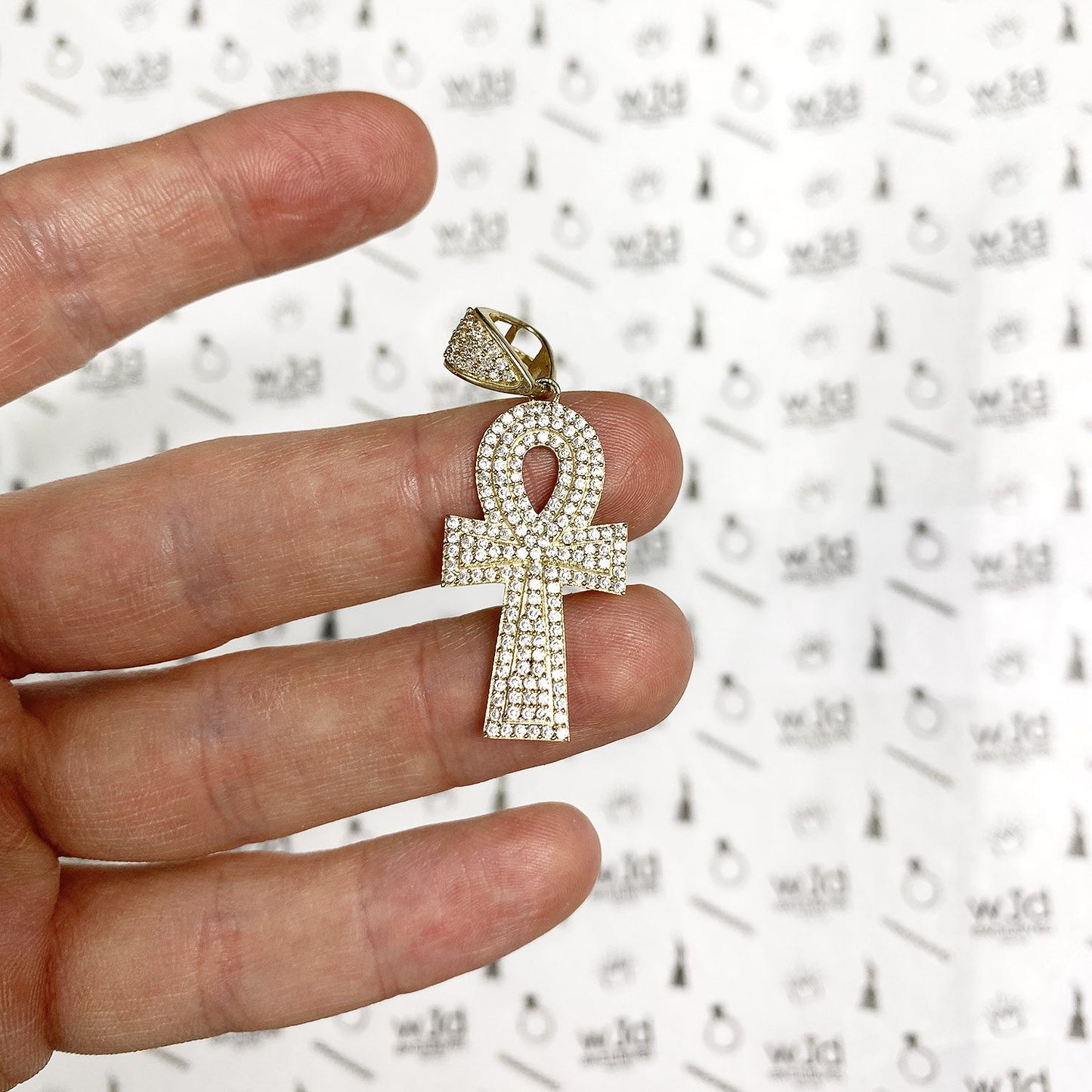 10K Real Gold 6CTW CZ Encrusted Ankh Cross Egyptian Pendant 1.7"