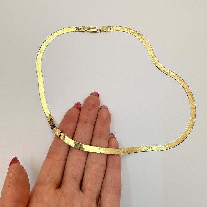 14K Yellow Gold 5mm Imperial Herringbone Chain (Solid Links) 16"-24"