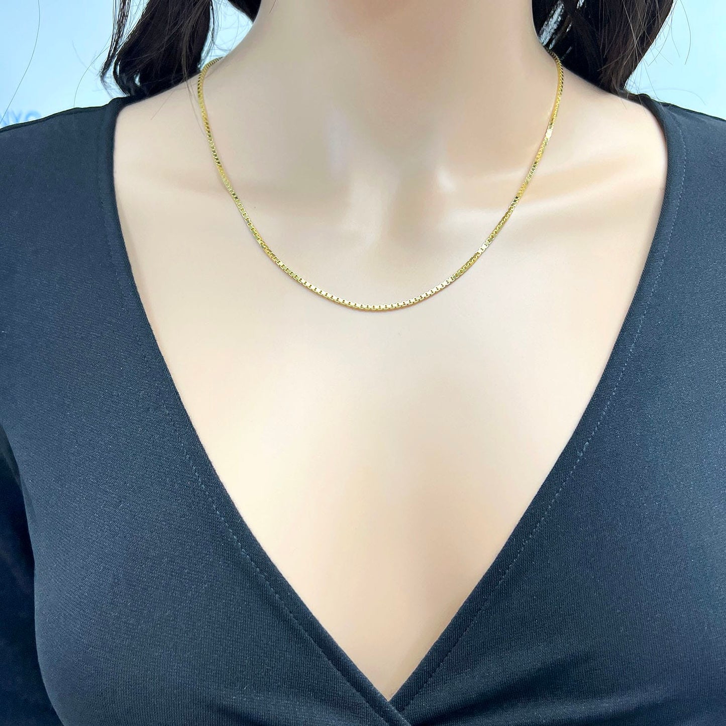 18K Yellow Gold Over Sterling Silver 1.5mm Box Chain Necklace 16"-24"