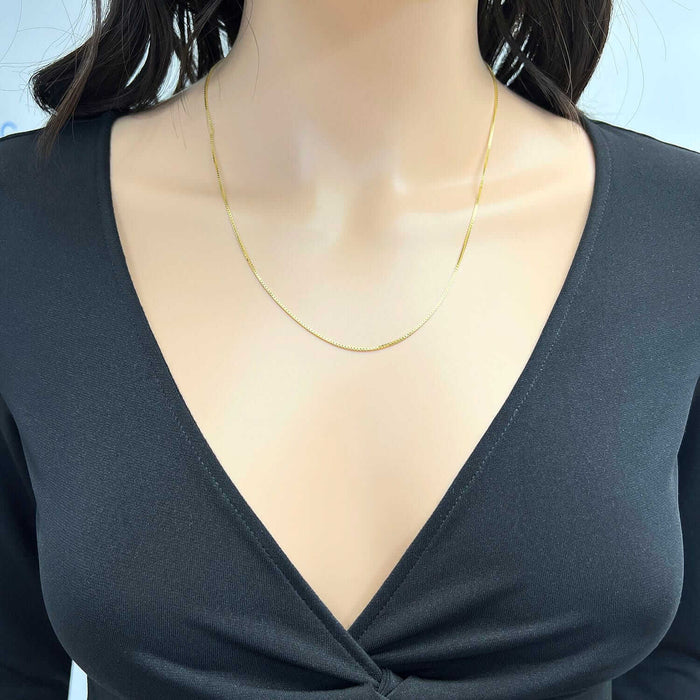 18K Yellow Gold Over Sterling Silver 1mm Box Chain (Solid Links) 16" - 24" - WJD Exclusives