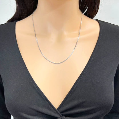 18K White Gold Over Sterling Silver 1.2mm Box Chain Necklace 16"-24"
