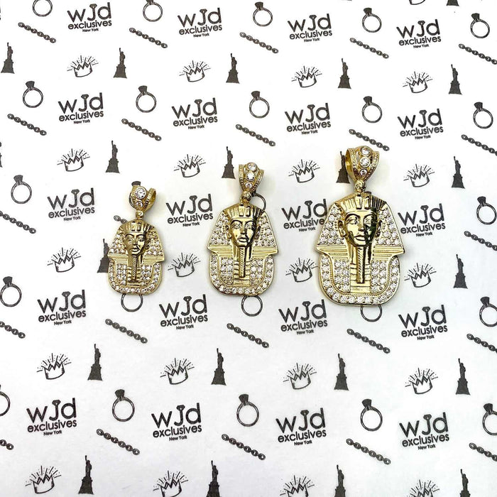 10K Yellow Gold CZ Pharaoh Pendant 1.77"-2.56"