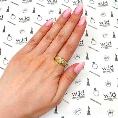 10K Real Gold Yellow 9mm Twisted Rope Croissant Dome Ring