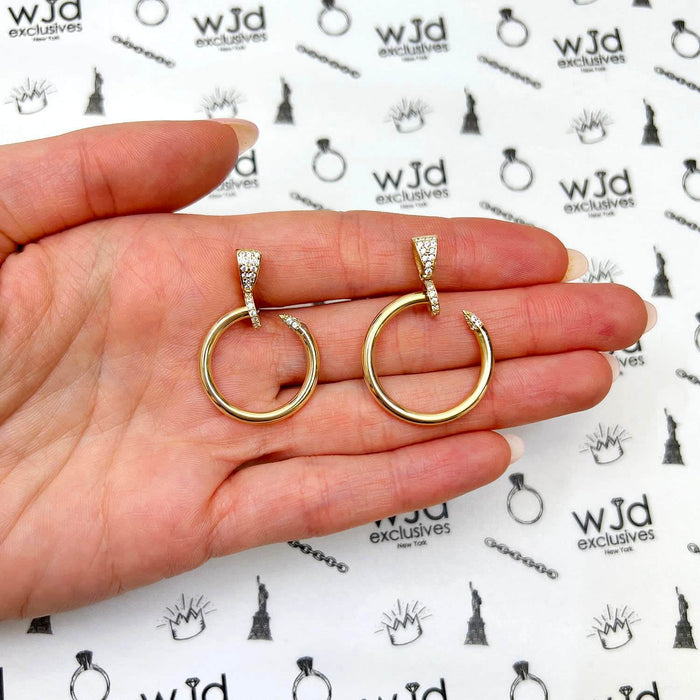 CZ 14K Yellow Gold Twisted Curved Nail Spike Pendant 1.3" 1.4" - WJD Exclusives