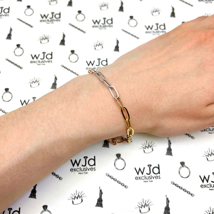 14K Gold Tri - Color Yellow White Rose Color 4mm Paperclip Bracelet (Hollow) 7.5" - WJD Exclusives