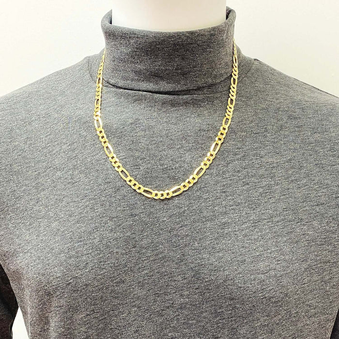 14K Yellow Gold Over Silver 7mm Figaro Chain (Solid Links) 18"-24"
