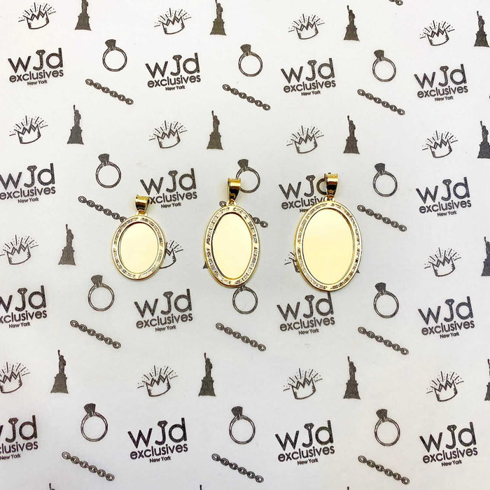 10K Gold CZ Memory Picture Medallion Pendant 1.2"-1.6"