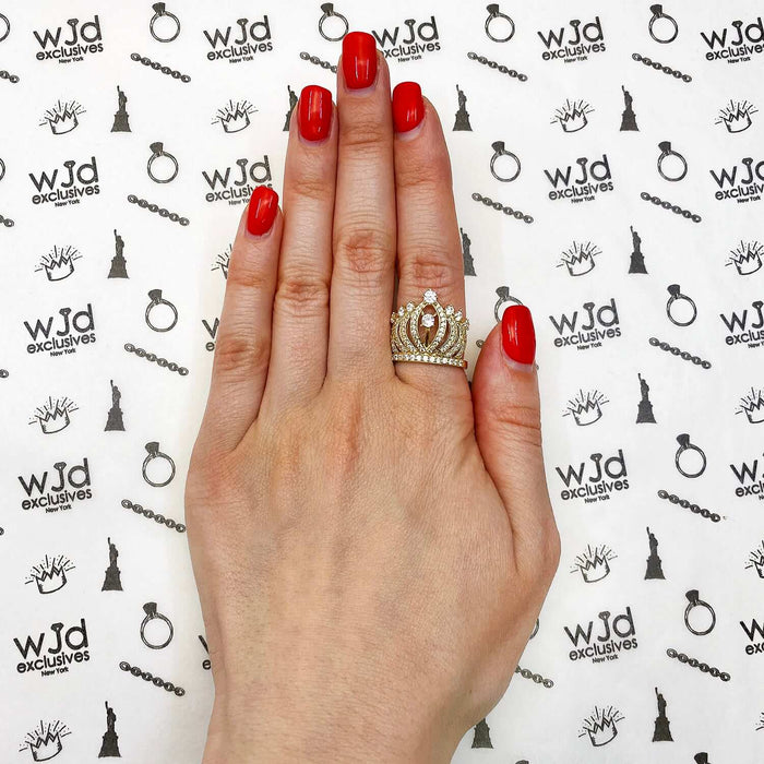 1.5CTW CZ 14K Yellow Gold Royal Crown Ring