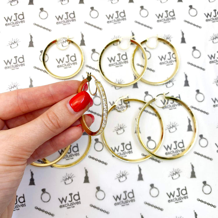 14K Gold Eternity Round CZ Channel Set Hoop Earrings 1.57"-2.17"