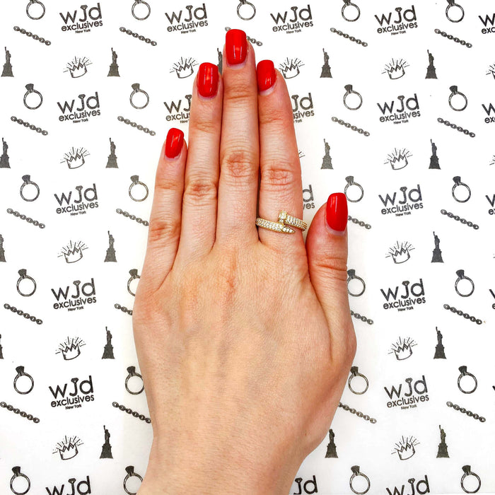 1.9CTW CZ 14K Yellow Gold Pave Twisted Nail Ring Band