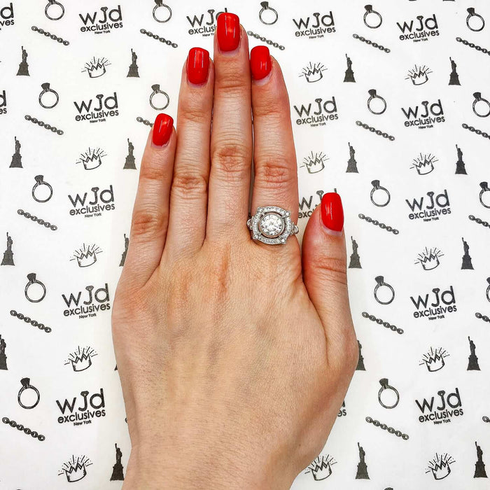 14K Gold White 2.5CTW CZ Milgrain Vintage-Style Cocktail Ring