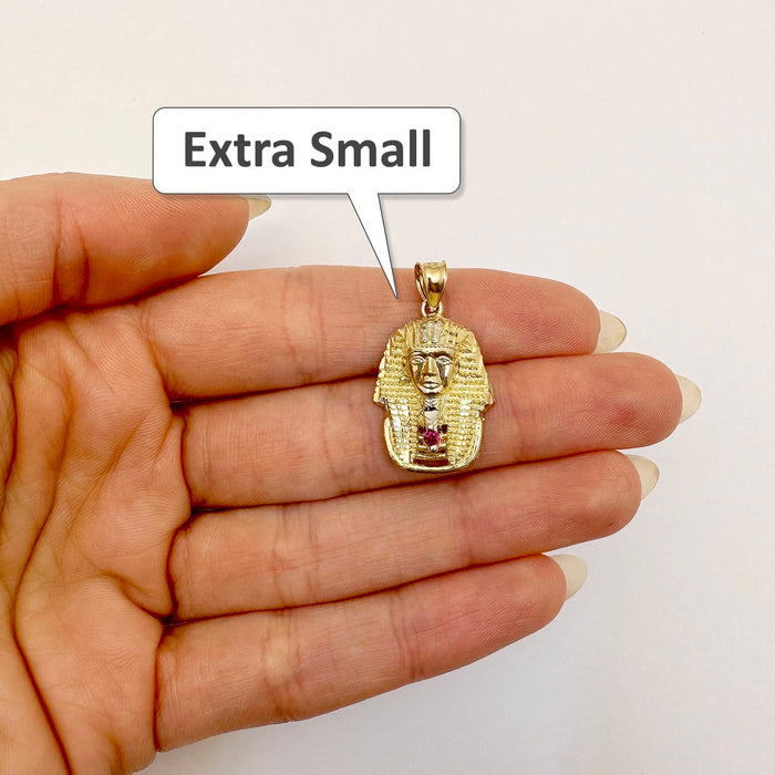 10K Yellow Gold CZ Ruby King Tut Pharaoh Head Pendant 1.1"-2.4"