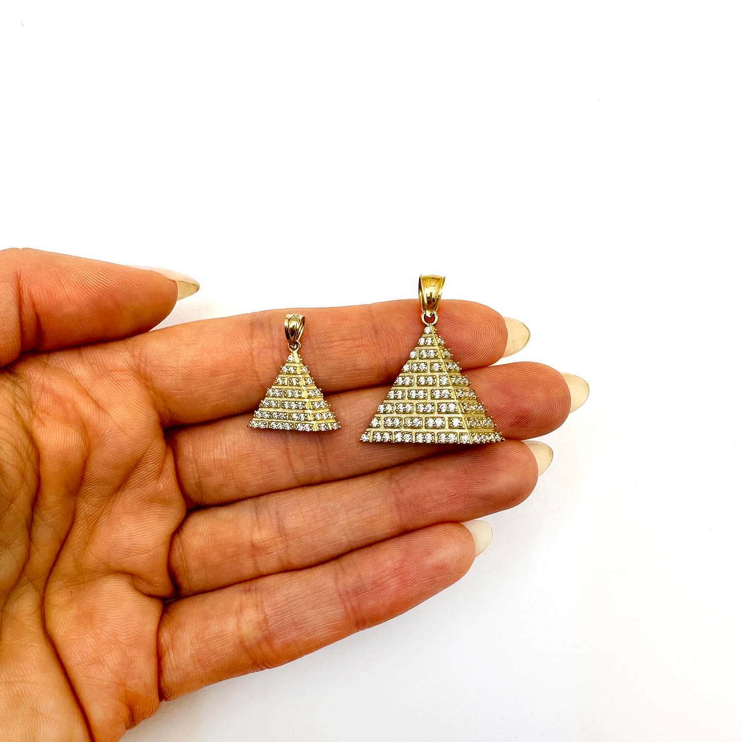10K Yellow Gold CZ 3D Egyptian Pyramid Pendant 0.8