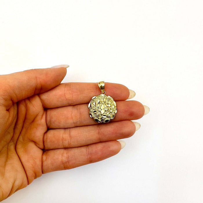 10K Yellow Gold Round Nugget Pendant 1.1" - WJD Exclusives