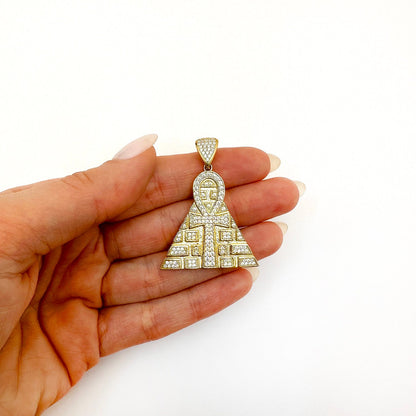10K Yellow Gold CZ Egyptian Ankh Pyramid Pendant 1.7"