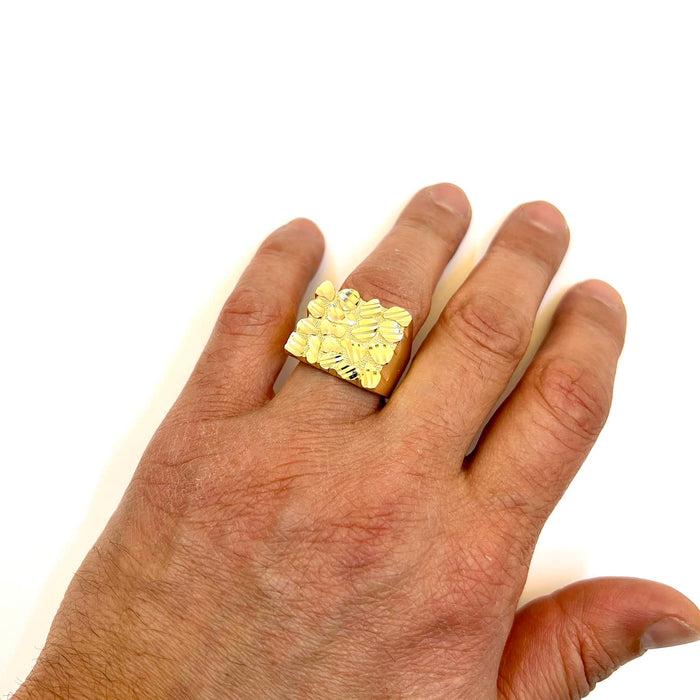 10K Yellow Gold Diamond - Cut Rectangular Men's Nugget Signet Ring - WJD Exclusives