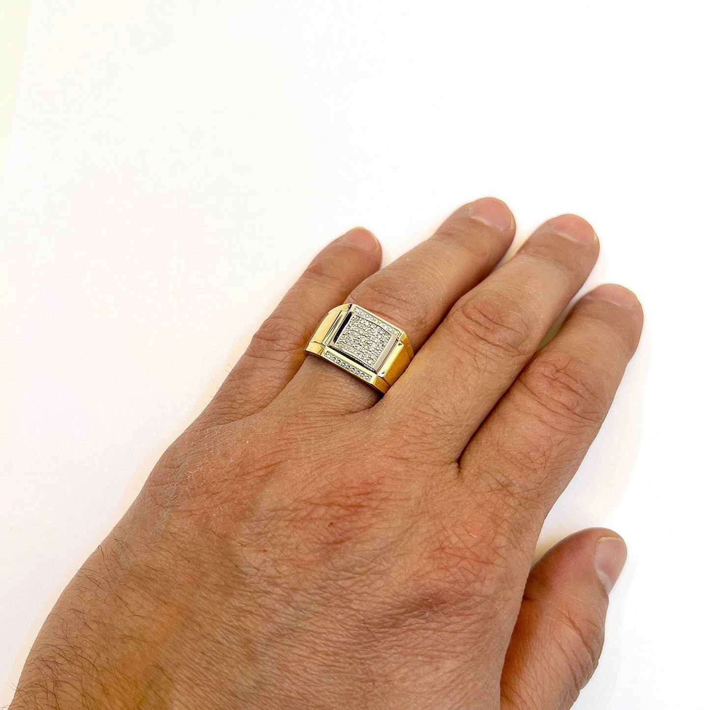 0.25CTW Real Diamond 10K Yellow Gold Square Signet Ring