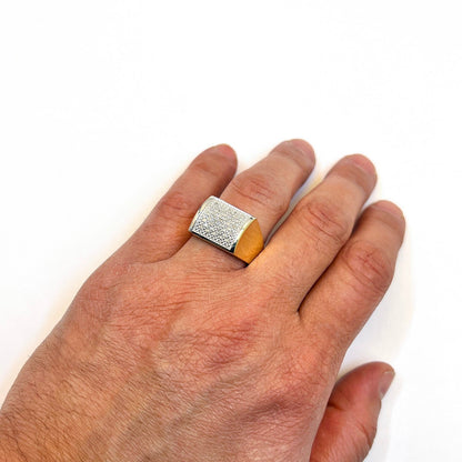 0.40CTW Real Diamond 10K Gold Two-Tone Yellow Rectangular Men's Signet Ring