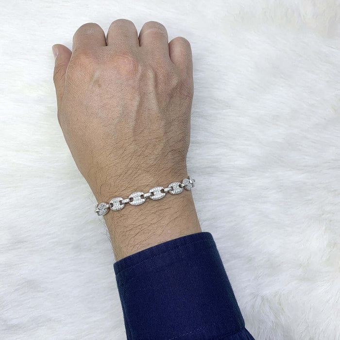 Gold Over Sterling Silver CZ 8mm Puffed Mariner Anchor Bracelet (Hollow) 8"-9"