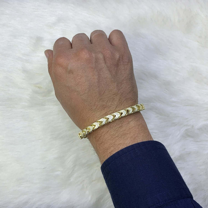 14K Gold Over Sterling Silver Pave Zirconia 7mm Franco Bracelet (Hollow) 8.5"-9"