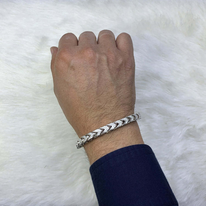 14K Gold Over Sterling Silver Pave Zirconia 7mm Franco Bracelet (Hollow) 8.5"-9"