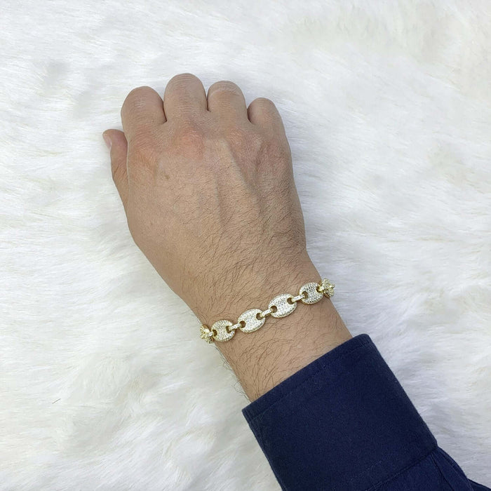 Gold Over Silver CZ 10mm Puffed Mariner Anchor Bracelet (Hollow) 8"-9"