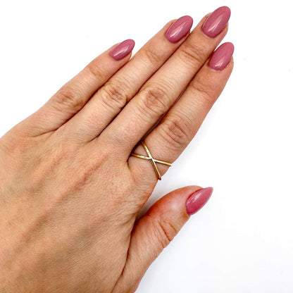 14K Gold Modern Astronomical X Shaped Criss Cross Ring