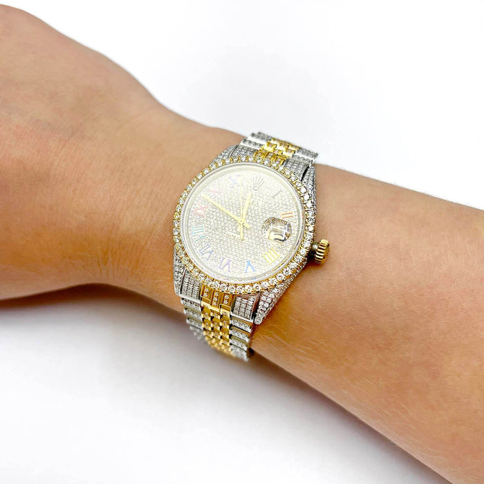 Rolex Datejust Custom Iced Rainbow Roman Diamond Dial Jubilee Band 36mm Watch - WJD Exclusives