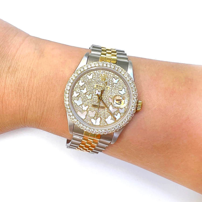 Rolex Datejust Jubilee Band Custom Diamond Bezel MOP Butterfly Dial 36mm Watch - WJD Exclusives