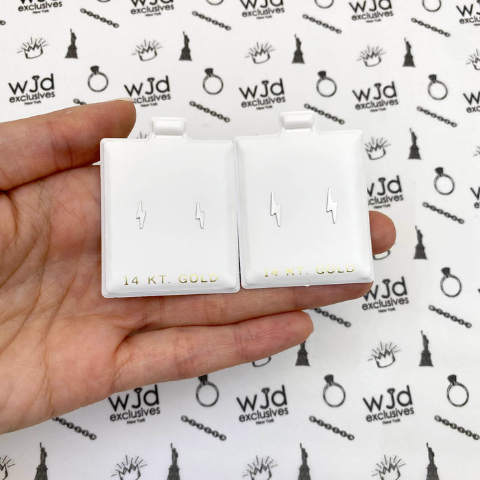 14K White Gold Lightning Bolt Stud Earrings 0.3"-0.4"