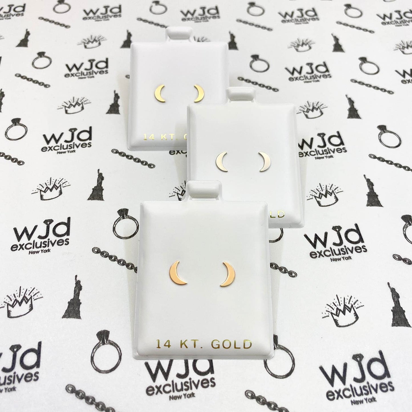 14K Yellow Rose White Gold Half Moon Stud Earrings 0.3"