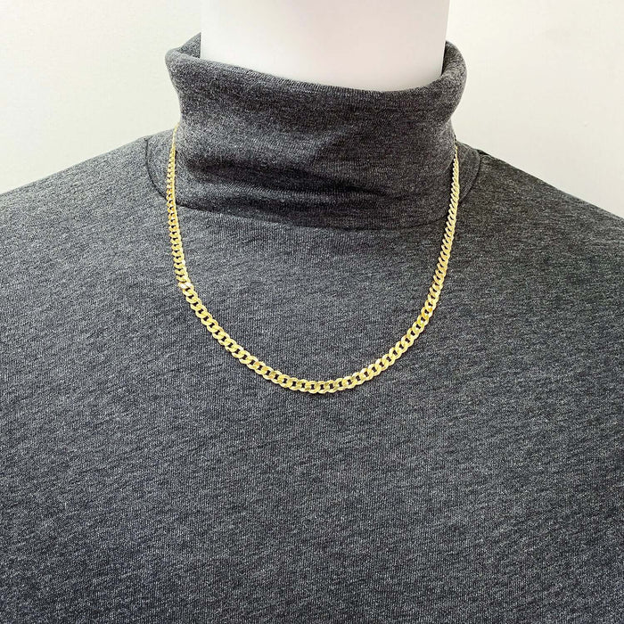 14K Yellow Gold Over Sterling Silver 5mm Cuban Chain (Solid Links) 16"-30"