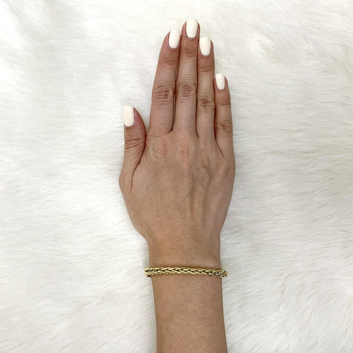 14K Yellow Gold 4mm Round Spiga Wheat Bracelet (Hollow) 8"