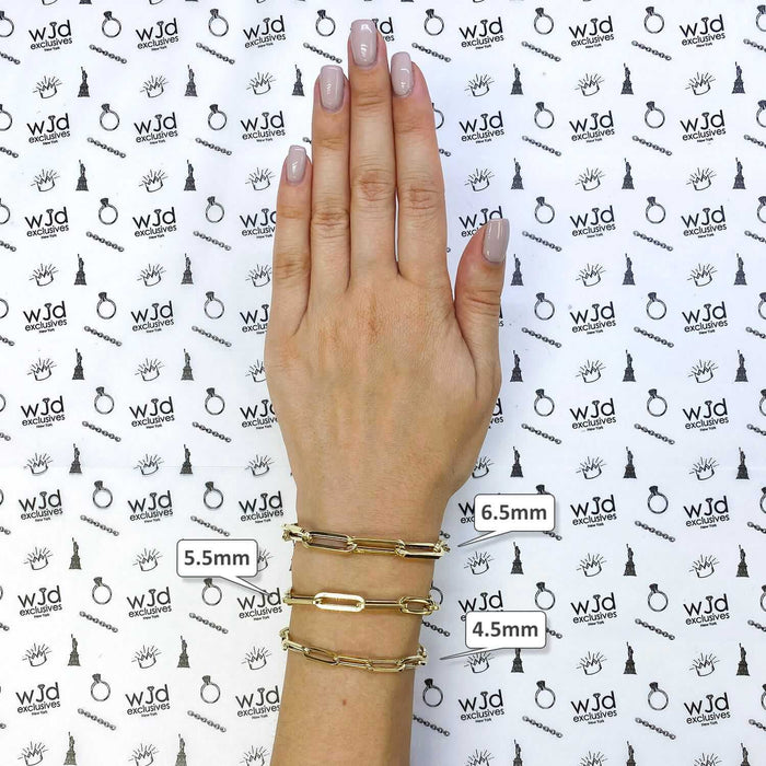 14K Yellow Gold 4.5mm-6.5mm Elongated Paperclip Bracelet (Hollow) 7.5"