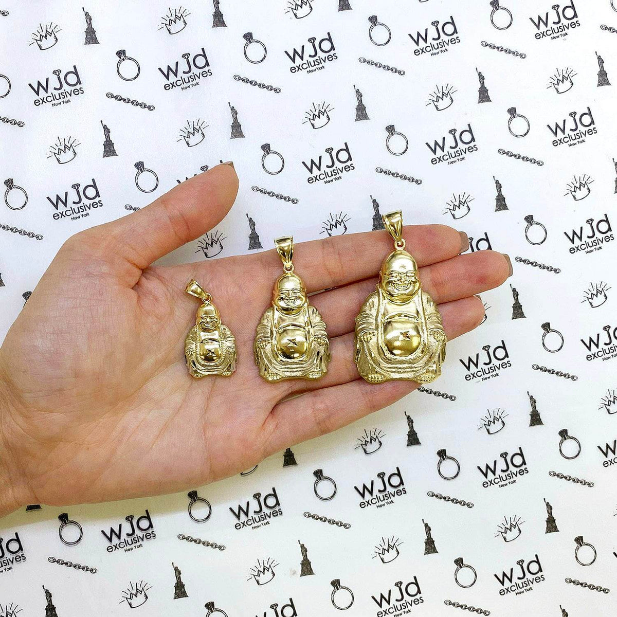 10K Yellow Gold Buddha Pendant 1.34"-2.2"