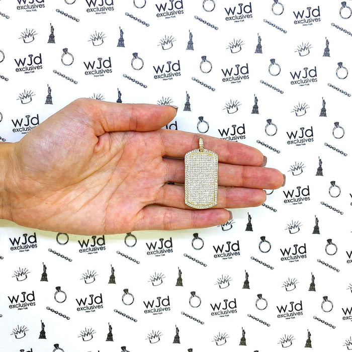 14K Yellow Gold Pave Diamond Alternative 4.5Ct Dog Tag Pendant