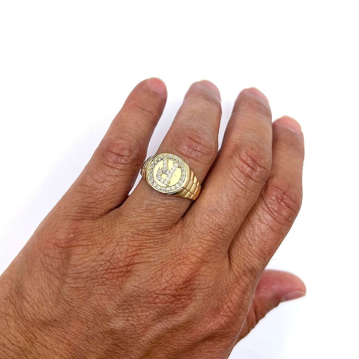 0.30CTW CZ 10K Gold Yellow Initial Signet Ring - WJD Exclusives